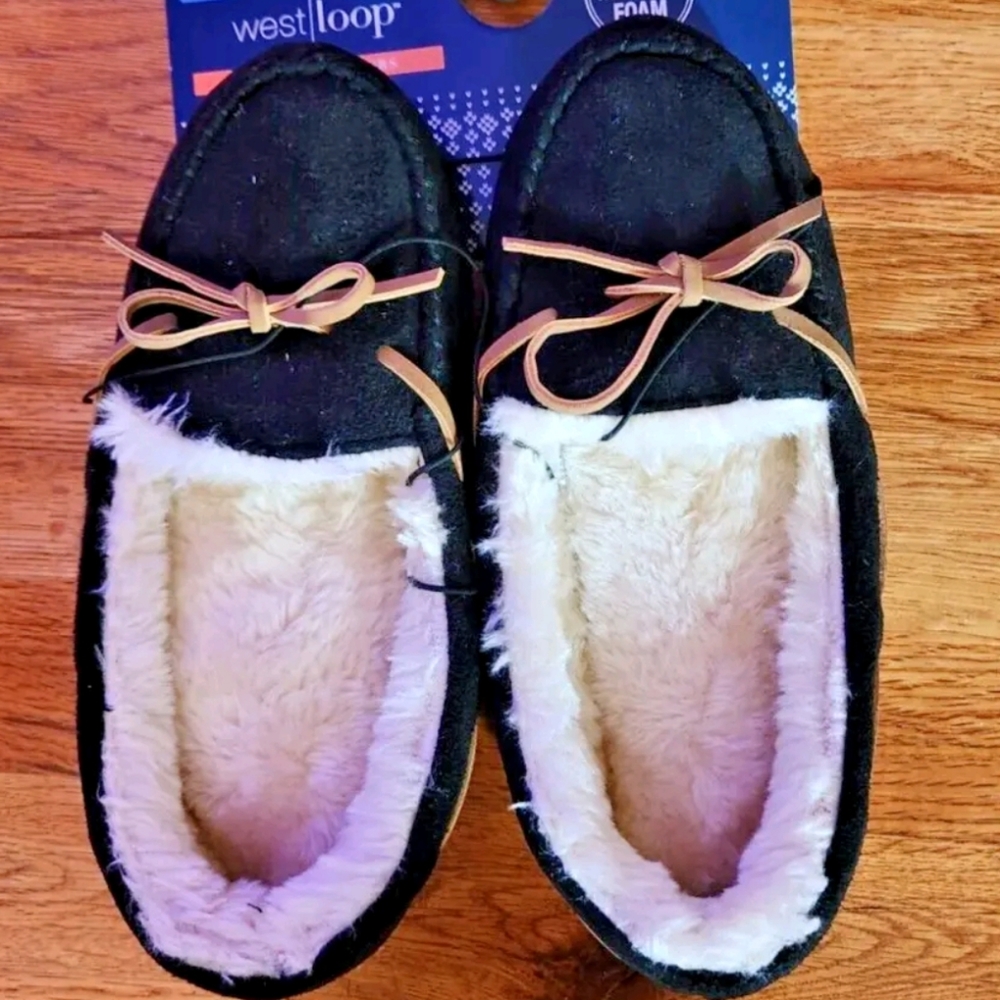 West Loop Black Moccasin Slippers